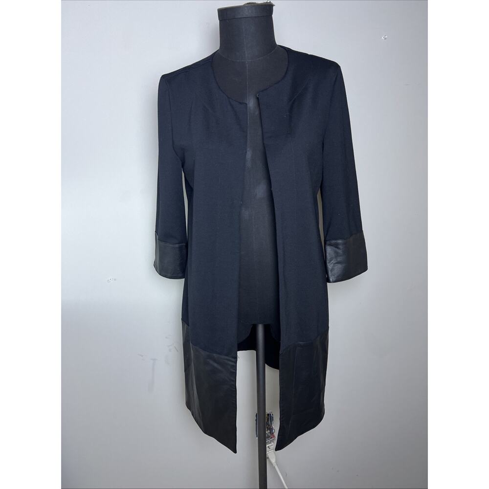 Dana Buchanan Duster Jacket Black‎ Faux Leather Trim Women Women’s Small Career